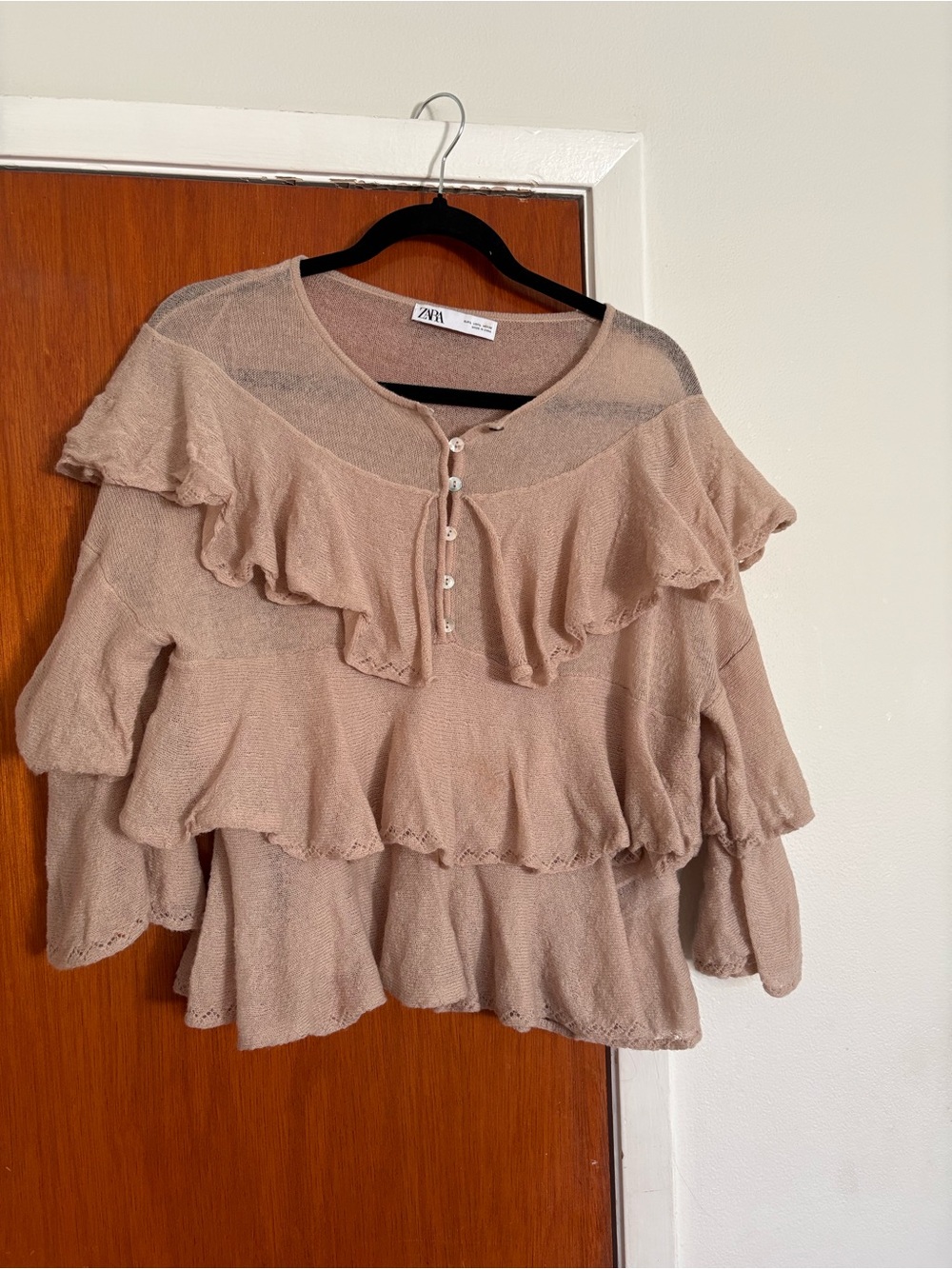 Zara Beige Ruffle Layered light Knit top